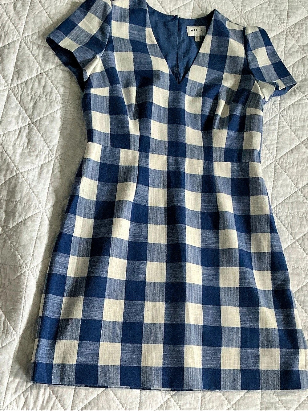 Milly Checkered Linen Blend Mini Dress Size 10 Like New